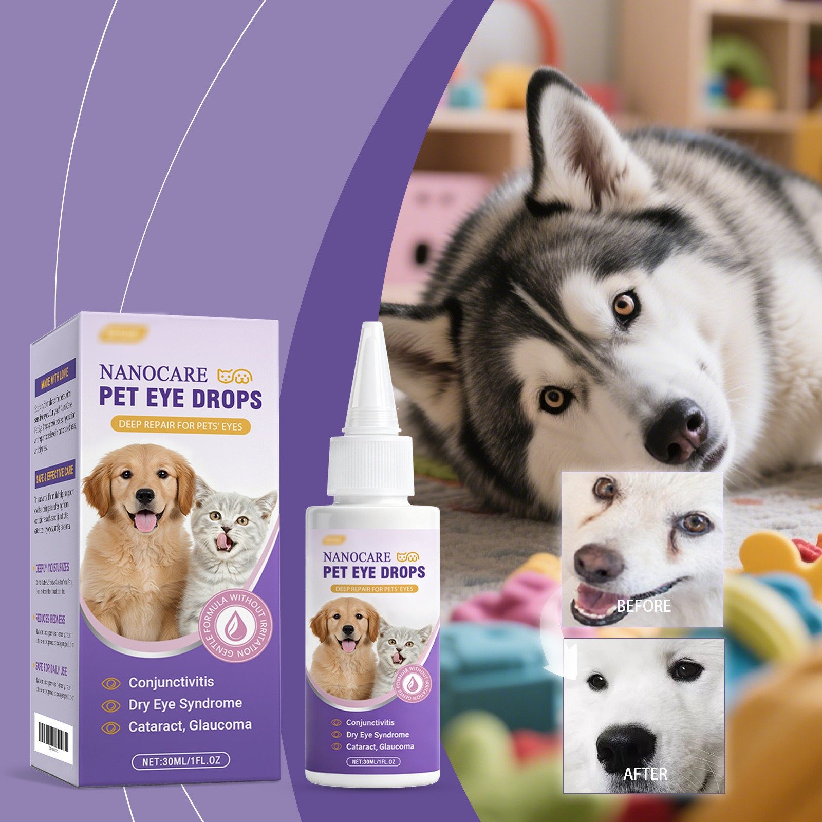 Pet Eye Drops Gently Care For Cats And Dogs’ Eye Tear Stains, Tear Marks, And Eye Discharge