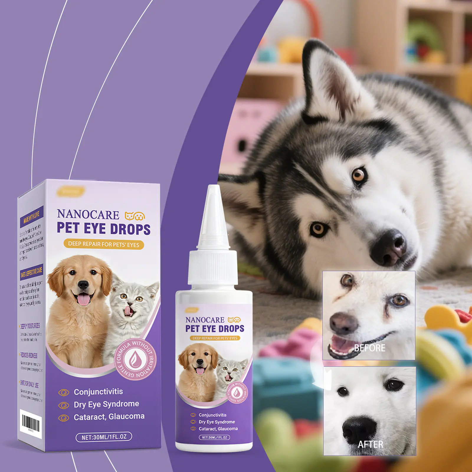 Pet Eye Drops Gently Care For Cats And Dogs’ Eye Tear Stains, Tear Marks, And Eye Discharge
